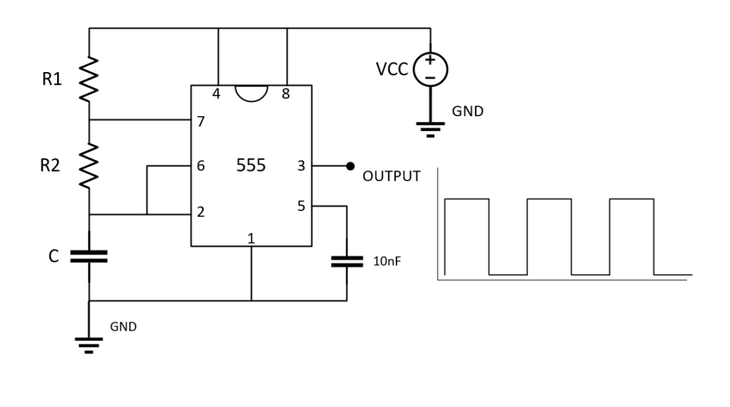 constructed 555 astable oscillator circuit